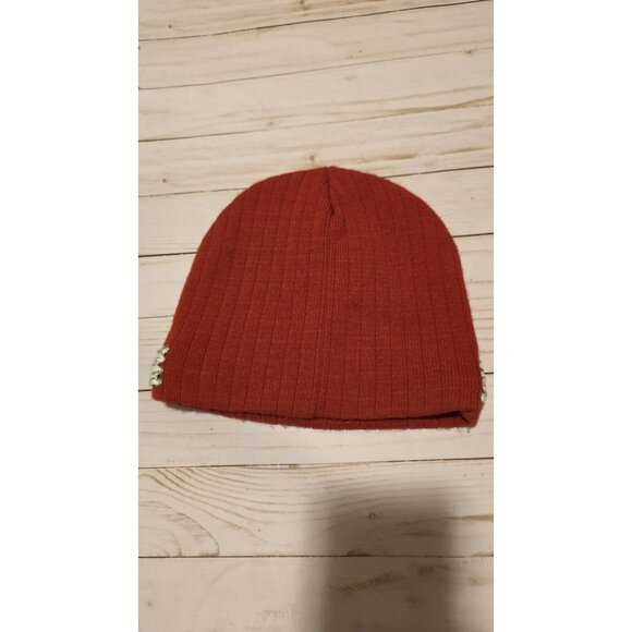 Raiders Adult Knit Hat Beanie Hat Good Red Black White Lace On Sides Winter - Picture 2 of 5